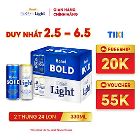 Combo 2 Thùng Bia Hanoi BOLD & LIGHT - Thùng 24 lon 330ml