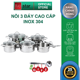 Bộ nồi inox 304 cao cấp FIVESTAR Plus quai oval kiểu Silit 5 món nắp kính ( tặng 1 vá canh )