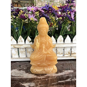 Mua Tượng Phật Bà Quan Thế Âm Bồ Tát ngồi đài sen cầu bình an đá ngọc hoàng long - Cao 15 cm