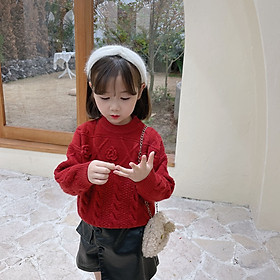 Áo len cho bé gái đính hoa, Áo len kiểu trẻ em 4-10 tuổi phong cách Hàn Quốc đanh sợi không bai xù