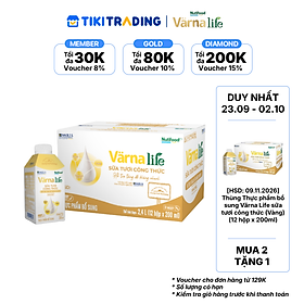 [23.09-02.10 Mua 2 Tặng 1] Thùng Thực phẩm bổ sung Värna Life sữa tươi công thức (Vàng) (12 hộp x 200ml)