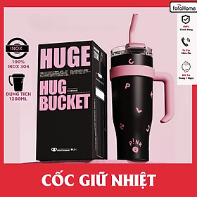 Cốc Giữ Nhiệt Inox 304 Dung Tích 1200ml, BLACKPINK Cốc Nước Đồng Màu Hồng Đen Kèm Ống Hút - Giao Màu Ngẫu Nhiên