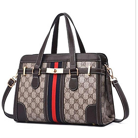 Women's Trend Fashion Top-Handle Bag Leather Stitching Shoulder Sling Platinum Bag
