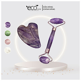 Combo thanh lăn massage và Guasha chất liệu đá thạch anh tím tự nhiên