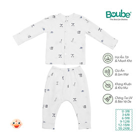 Bộ dài tay cúc thẳng hoạ tiết dễ thương cho bé sơ sinh và trẻ nhỏ Boube, Vải cotton organic thoáng mát- Size 0-24M