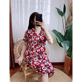 Đồ bộ pijama nữ lụa. Bộ ngủ mặc nhà tay cộc quần Lửng chất kate thái