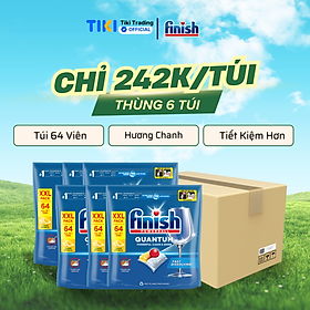 Thùng 6 Túi Viên Rửa Chén Bát Finish Powerball Quantum 12X Sức Mạnh, Siêu Tiết Kiệm - Túi 64 Viên