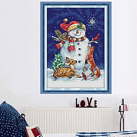 DIY Snowman Counted Printed Cross Stitch Embroidery Needlework Kit Christmas Gift