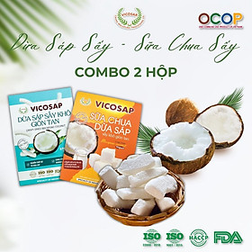 Combo 1 Dừa sáp sấy giòn 1 Sữa Chua dừa sáp sấy thăng hoa cao cấp Vicosap ít đường đồ ăn vặt healthy đặc sản Trà Vinh - Snack Food