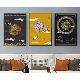 Mua Bộ 3 Tranh Nghệ Thuật Phong Cách Phương Đông - Tranh In Vải Canvas  Khung Composite Cao Cấp