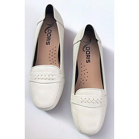 Giày dép nữ,️ ️️ ️ giày búp bê DORIS da thật màu trắng đế xuống 3cm mũi vuông thời trang cho nữ DR301