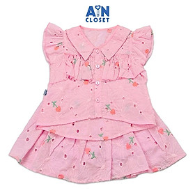 Bộ áo váy ngắn bé gái họa tiết Hồng Thêu cotton boi - AICDBGCAKEI2 - AIN Closet