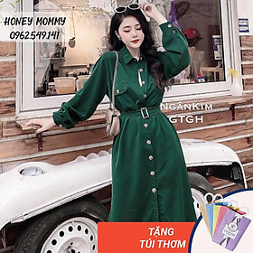  Váy Bầu Sơ Mi Kèm Đai Thắt Eo Váy Bầu Công Sở Dáng Dài HD4602 Honey Mommy (Đai buộc)