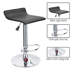  Ghế quầy bar lễ tân hiện đại Ghế bàn bar tăng giảm chân thép mạ chrome bọc simili màu đen CM2254-M
