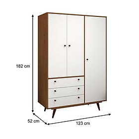 Tủ gỗ chứa quần áo thông dụng được thiết kế với 3 cánh và 3 ngăn