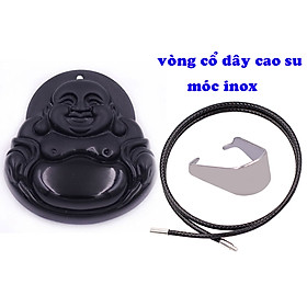 Mặt dây chuyền Phật Di lặc đá đen 4.5 cm ( size lớn ) kèm vòng cổ dây cao su đen + móc inox trắng, mặt dây chuyền Phật cười