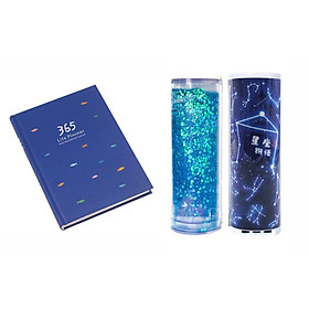 Combo Sổ Kế Hoạch Life Planner Cao Cấp Và Hộp Bút Đa Năng Thông Minh Cát Lún Mật Khẩu Cơ Xoay – MÀU XANH DƯƠNG