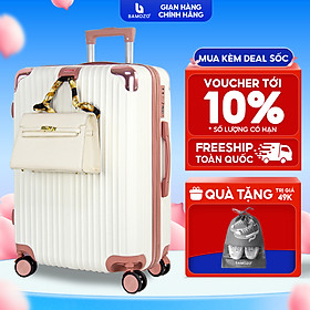 Vali du lịch BAMOZO 8809 MÀU TRẮNG size 202428 , vali nhựa kéo bảo hành 5 năm  - size 28