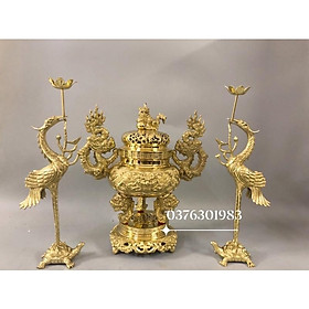 Mua Bộ Lư tam sự bằng đồng đỉnh hạc bằng đồng cao40cm  bộ đỉnh Tam sự bằng đồng cao40cm