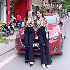 Quần ống rộng Hiền Trần BOUTIQUE lưng cạp cao 2 cúc baggy vải nữ dài suông loe culottes màu đen