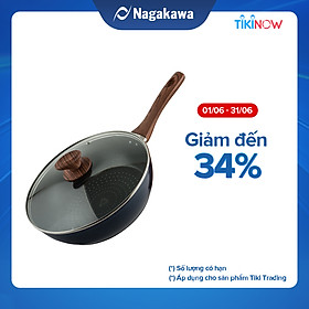 Chảo Sâu Lòng Đáy Từ 5 Lớp Chống Dính Vung Kính Siêu Bền Nagakawa NAG2653 (26cm) - Dùng Trên Mọi Loại Bếp - Hàng Chính Hãng