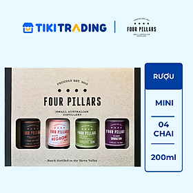 Combo 4 chai Fourpillars Mini 200ml: 1 Olive Leaf 43.8%, 1 Spiced Negroni 43.8%, 1 Rare Dry 41.8%, 1 Bloody Shiraz 37.8% - Kèm hộp