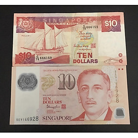 Mua Tiền Singapore 10 dollars 2 tờ khác nhau 1 cottong 1 polymer