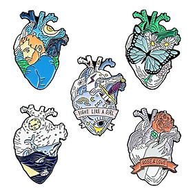 Set of 5 Organ Heart Enamel Pins Brooch Badge for Girls Women Decoration
