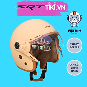 Mũ bảo hiểm 3/4 có kính lót nâu SRT ASA01 - Nón bảo hiểm 3/4 mẫu mới thời trang nhiều màu