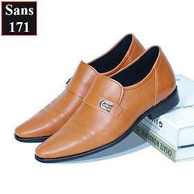 Giày tây nam tăng chiều cao 6cm Sans171 giầy da lười công sở độn đế phong cách lịch sự hàn quốc nâng gót màu đen nâu