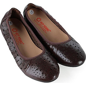 Giày nữ hoa văn Huy Hoàng da bò màu nâu đất HT7952