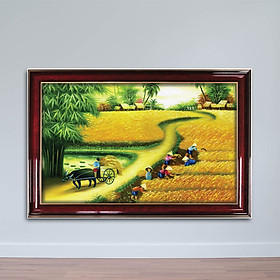 Tranh đồng quê đẹp - tranh mùa gặt - W976