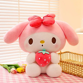 Gấu bông Melody ôm dâu đáng yêu - Size 22cm - Quà tặng gấu bông Kuromi mềm mại cao cấp - Gối ôm cho bé