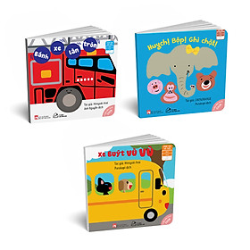 Bộ 03 cuốn sách Ehon Nhật Bản "Những mảng màu đẹp": Huỵch! Bộp! Ghì chặt + Xe buýt vù vù + Bánh xe lăn tròn