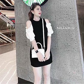 Đầm đen tay phối hở vai siêu đẹp