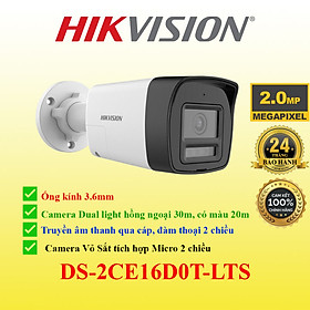 Camera Hikvision 2.0Mp full color tích hợp MIC sử dụng với đầu ghi hình . DS-2CE16D0T-LTS, DS-2CE78D0T-LTS, DS-2CE17D0T-LTS - Hàng chính hãng