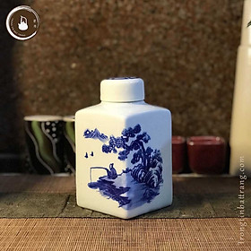 Mua Hũ Đựng Trà Gốm Trắng Men Lam Bát Tràng Lã Vọng Câu Cá (Bộ Ấm Chén) ATA 23