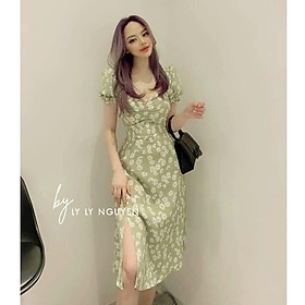 Đầm maxi cúc họa mi xẻ tà duyên dáng