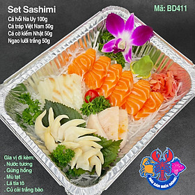 Mã 411_Set Sashimi Cá Hồi, Cá Cờ Kiếm, Cá Tráp, Ngao lưỡi trắng 250g