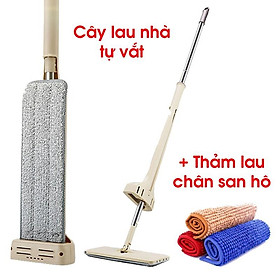 Mua COMBO Cây lau nhà tự vắt + Thảm lau chân san hô