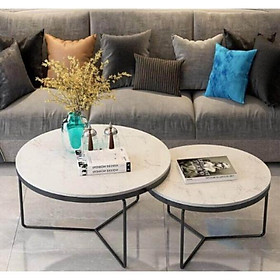 Mua Bàn Trà Đôi mặt đá cao cấp chân chữ Y sắt tròn