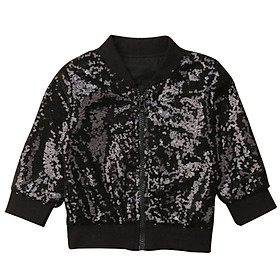 Children Personality All-match Casual Sequin Zipper Long Sleeve Solid Color Girl Jacket