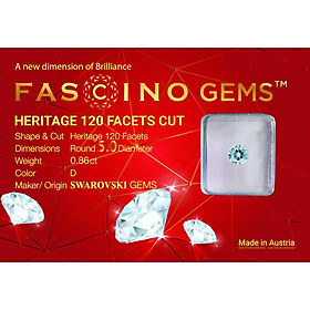 FASCINO GEMS Kim Cương Nhân Tạo 8.0 mm Dạng Tròn HERITAGE 120 Facets Cut - LỘC XUÂN - Màu Trắng Mệnh Kim