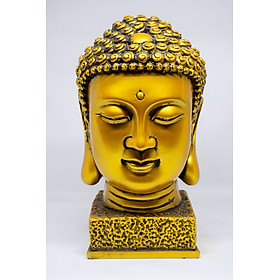 Tượng đầu Phật Tổ Như Lai bằng đá sơn vàng cao 23cm