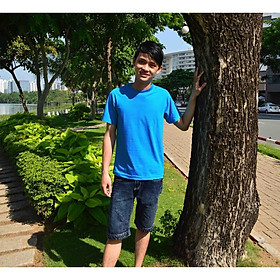 Áo thun nam, áo thun nữ cổ tròn cotton 2 chiều 65/35, dày đẹp, chất lượng tốt - Màu xanh dương đậm