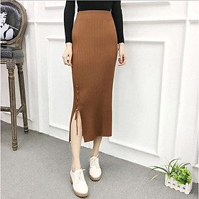 Chân váy len dáng dài mặc 2 kiểu, xẻ gấu buộc dây buộc dễ thương VAY97