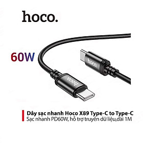 Dây Sạc Siêu Nhanh Type C to Type C PD 60W X89 dây dù siêu bền chống đứt chống rối dài 1m hỗ trợ truyền dữ liệu - Hàng Chính hãng