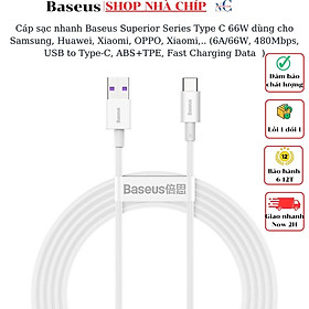 Cáp sạc nhanh Baseus Superior Series Type C 66W dùng cho Samsung, Huawei, Xiaomi, OPPO, Xiaomi,.. (6A/66W, 480Mbps, USB to Type-C, ABS+TPE, Fast Charging Data Cable )- Hàng chính hãng