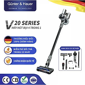 Günter & Hauer Máy Hút Bụi Cầm Tay Máy Hút Bụi Không Dây Sạc Điện 4 Trong 1 Đầu Chổi Một Máy Đa Năng LED Hiển Thị V20 - Hàng chính hãng