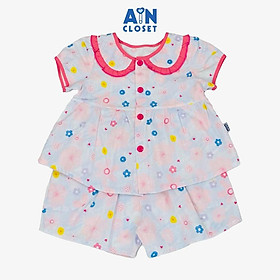 Bộ quần áo ngắn bé gái họa tiết hoa Hồng Mai cotton - AICDBGUP3SZO - AIN Closet